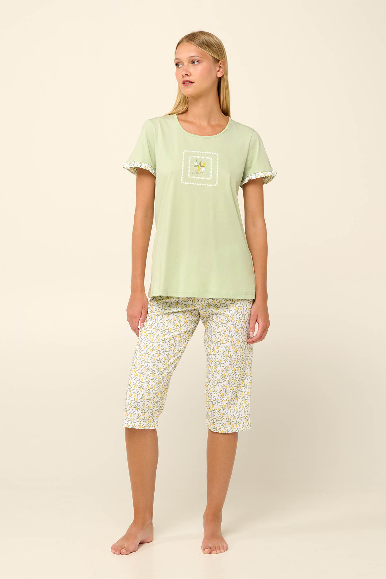 Vamp Damenpyjama aus Baumwolle mit Caprihose 